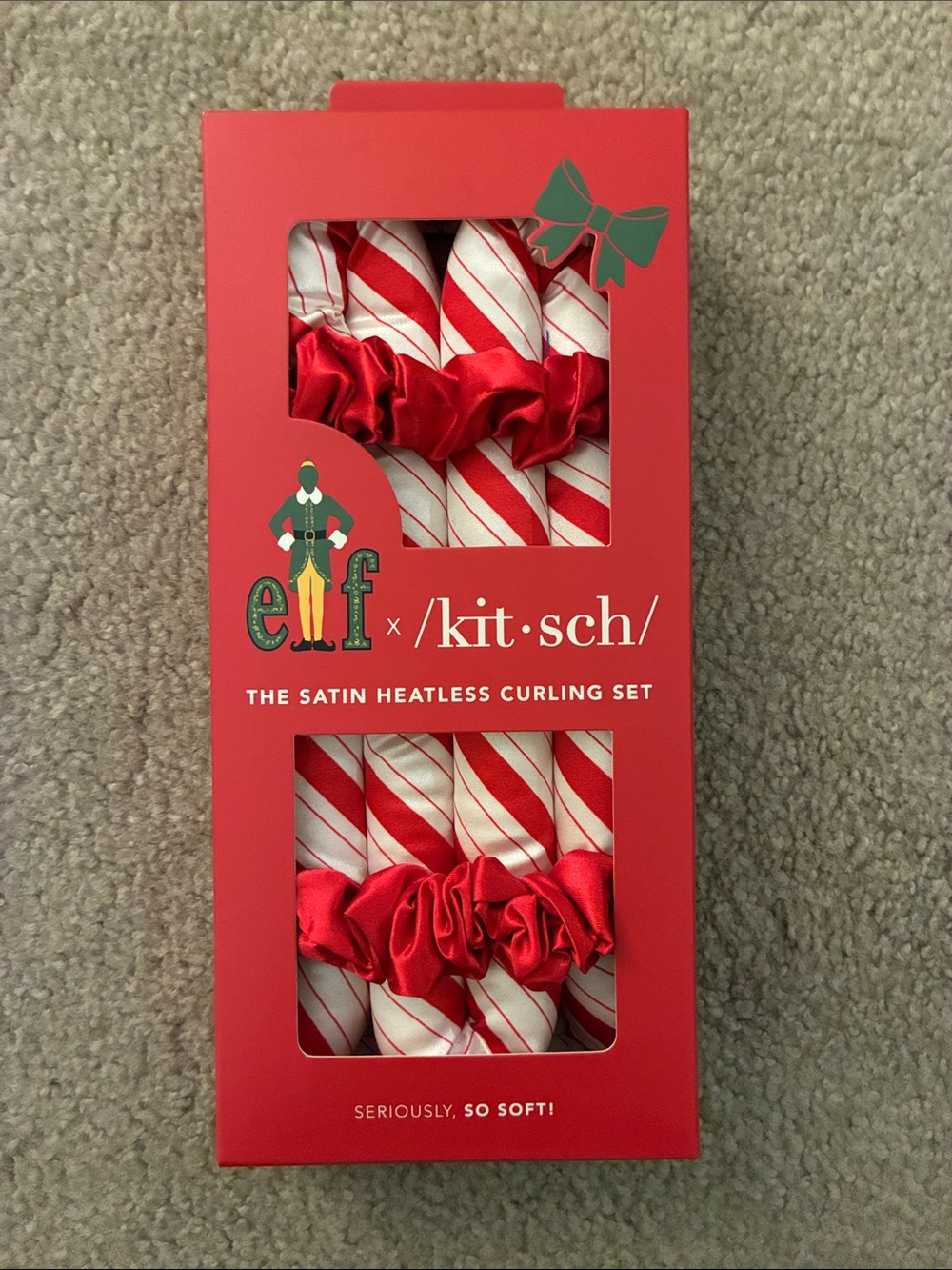 elf x kitsch Candy Cane Satin Heatless Curling Set